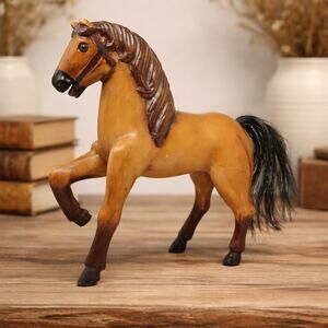 Vintage 70s Hand Carved Wood Horse Figurine Equestrian Decor